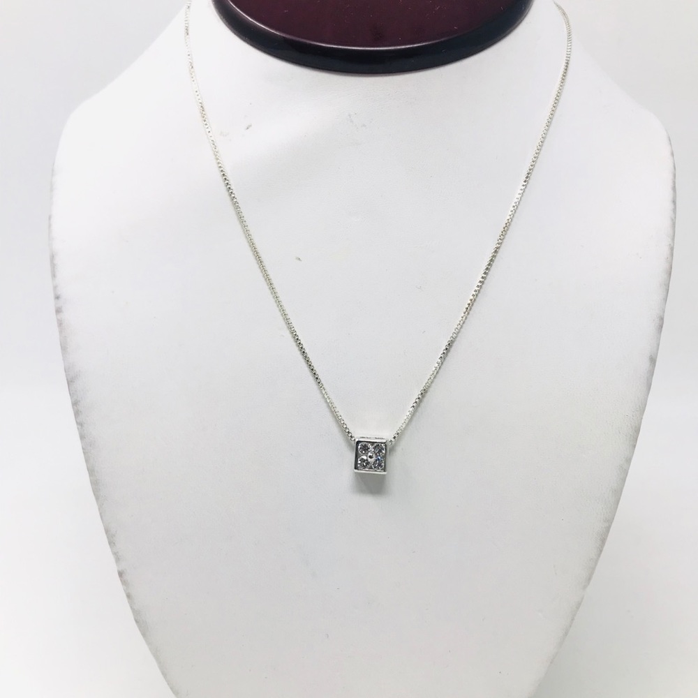 Solid 925 Sterling Silver Square Cut Pendant Neckl - image 3